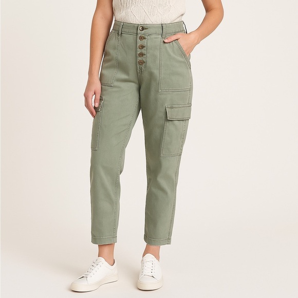 One Teaspoon Olive Straight Leg Cargo Utility Pant With Exposed Buttons - Picture 1 of 10